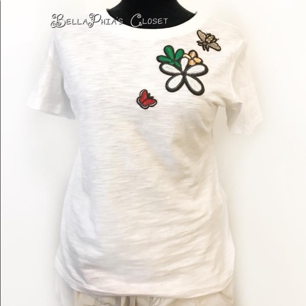 Vintage Burn Out Cotton Tee with Jeweled Bee Patch